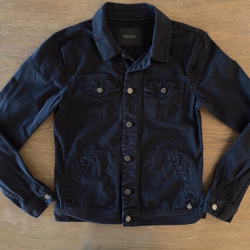 Maison Scotch Amsterdams Blauw Women's Black Denim Fitted Jacket-Size 1-XS
